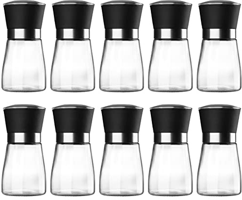 Salzmühle & Pfeffermühle, Hotder Gewürzmühle mit einstellbarem Keramikmahlwerk, Pfeffermühlenset aus Glas, auch als Chilimühle für Verschiedene Gewürze (PG180 10pcs)