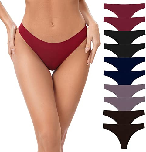 POKARLA Seamless Thongs for Women breathable Low Rise No Show Panties Invisible Underwear Pack of 10
