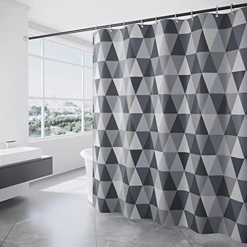 HANFU Duschvorhang, Duschvorhänge Polyester 180 x 200 cm Waschbar | Shower Curtains mit ösen und 12 Duschringen, Beschwerter Saum, Badewanne Vorhang Schnell Trocknend für Bad, Dreieck Muster
