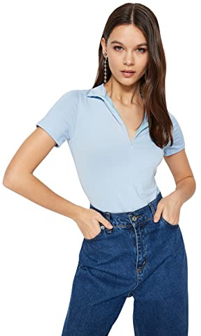 Trendyol Justaucorps en Tricot à col Haut pour Femme, Blue, XS