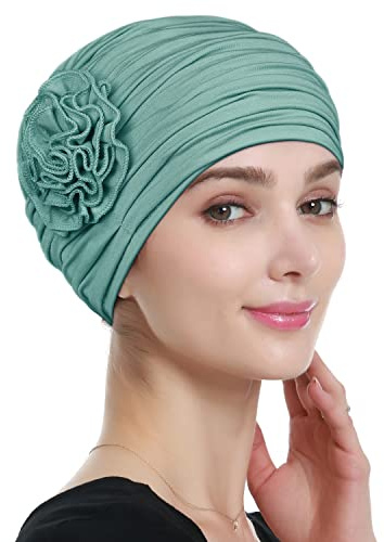 Couvre-Chef Cancer à Enfiler Chapeau de Couverture de Cheveux de Sommeil Casquettes de Fleurs Ancien Vert Herbe