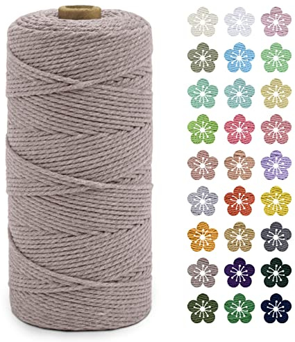 LEREATI Makramee Garn 2mm x 200m Baumwollkordel Natur Baumwollseil Farbig Baumwollgarn, Macrame Cord 2mm für DIY Geflochten, Makramee Deko, Hängepflanze, Wandbehang, Vorhang (Hanfgrau)