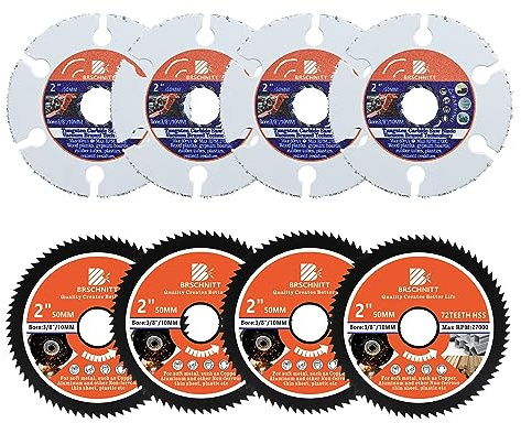 Multi Sägeblatt Trennscheibe/HSS Kreissägeblatt 50mm - BRSCHNITT für Holz, Kupfer, Aluminium, Kunststoff und Weichmetall,Laminat Nagelfest（8er-Set).
