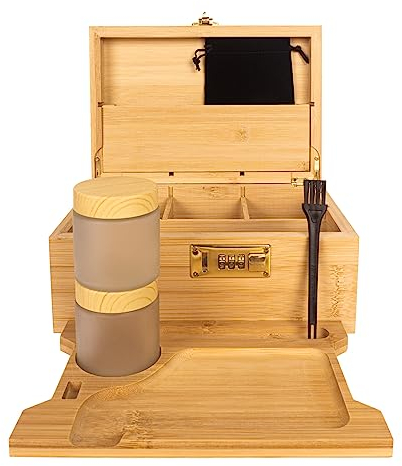 EasyStar Hash Box Bamboo Large Organiser Box with Combination, Wooden Storage Boxes with Locks, Storage Box Sets, Tray Jars, Accessory Tools for Storing Items