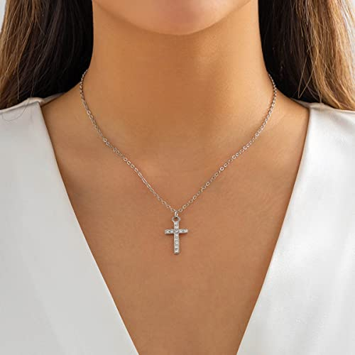Clataly Croce Collana per le Donne Semplice Piccola Croce Pendente Collane Gioielli Regali per le Donne Ragazza (Argento)