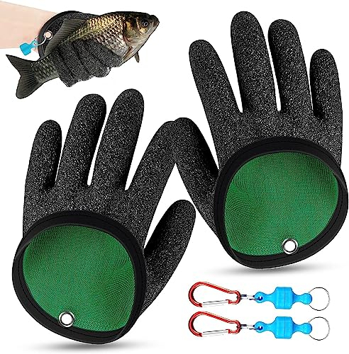 2 Pcs Gants de Pêche,Anti-Crevaison Gants Pêche Étanche Gants de Chasse Gant de Pêches Prédateur Poisson avec Magnétisme Boucle pour Pêches Plein Air Manipuler Sécurité Brochet Silure Sandre
