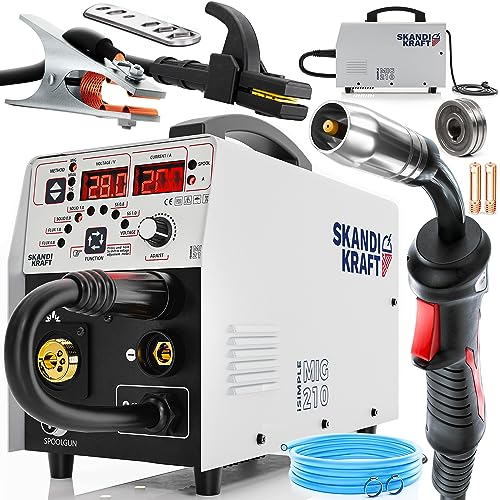 SKANDI KRAFT iSIMPLE MIG 210 - MIG MAG Schweißgerät Schutzgas und Fülldräht mit 3 Synergieprogrammen - Leise, leistungsstark und kompakt - 200A 4 in 1: MIG/MAG, WIG LIFT, MMA - Solo