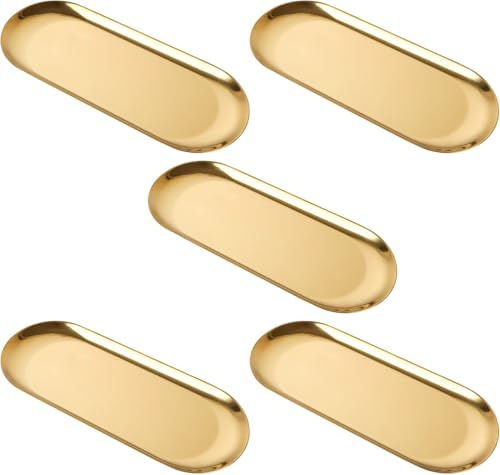 AHAQU 5 Sets Oval Gold Dish, Gold Trinket Serving Tray, Towel Storage Dish Plate, Tea Fruit Trays Cosmetics Jewelry Plate used in Bedroom, Kitchen, Living Room, Bathroom