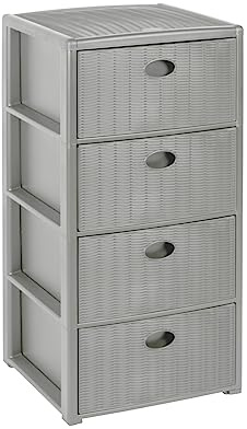 Rollbarer Schubladenschrank aus Kunststoff in Rattan-Optik mit 4 Schubladen. Maße ca. 40x40x81 cm (Grau)