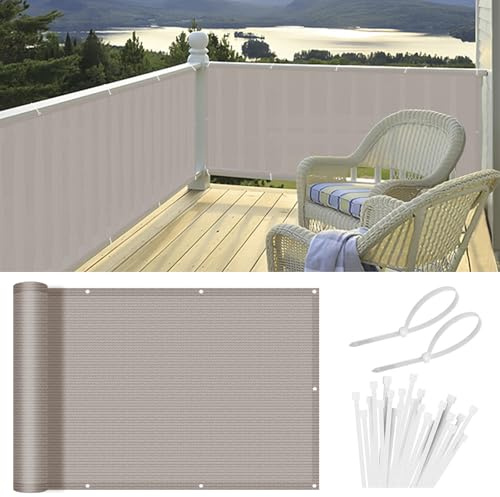 HENG FENG Balkon Sichtschutz 100x400cm Wetterfest, Taupe | Balkonverkleidung Balkonabdeckung HDPE, 95% UV-Schutz & wetterfest, mit Kabelbindern für Balkongeländer sichtschu
