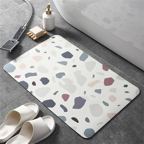 Absorbierender Badematte Badezimmerteppich Badteppich Badvorleger, Waschbarer Rutschfeste FußMatten, Super Absorbierende Schnelltrocknende Badematte füR Badewanne, Duschraum, KüChe 90x120cm, Stone