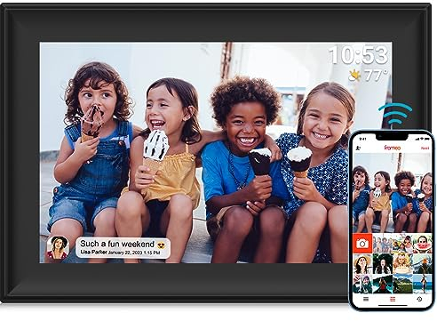 Cornice digitale per foto, WiFi da 10,1 pollici, rotazione automatica, archiviazione integrata da 32 GB, touchscreen da 1280 x 800, condivisione immediata dei momenti tramite l'app Frameo