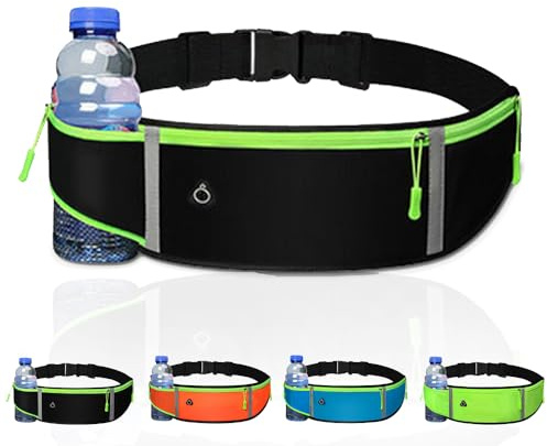 Laufgürtel für Herren und Damen, Laufgürtel mit Flaschenhalter, wasserdichte Sportgürteltasche für Sport, Reisen oder Trekking. Elastische und verstellbare Gurte für Handy und Wasser., Schwarz ,