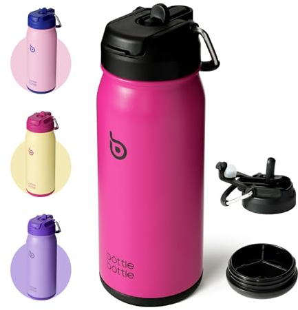 BOTTLE BOTTLE Stainless Steel Kids Water Bottle 16oz(470ml) Insulated Sports Water Bottle with Straw and Pills Holder for Gifts and School（Viva Magenta）