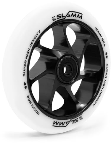 Slamm Team Wheel 110 mm weiß/schwarz | Stunt-Scooter Aluminiumkernräder mit super hohem Rückprall und Dichte PU | Optimale Geschwindigkeit und Griffigkeit für alle Oberflächen | 88A Härte