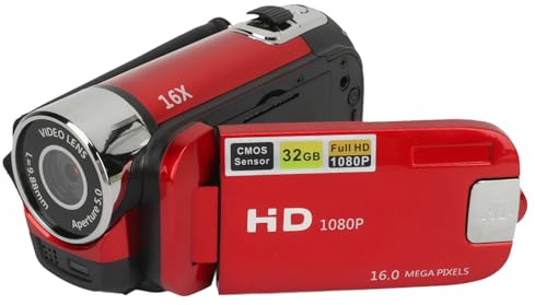 1080P Digital Camera, 16MP Vlogging Camera with 16X Zoom, 2.4 Inch Rotatable Screen Handheld Video Recorder with Fill Light, Anti Shake DV Camera for Teens Adult Beginner (Red)