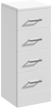 Balterley Bathroom Laundry Storage Cabinet, 4 Drawers Chrome Handles Slim Bathroom Storage Unit, Freestanding Unit, Tall Narrow Cupboard Toilet Cabinet - 300 x 300 x 766mm (White)