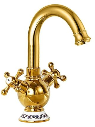 ZYCDP Waschbeckenarmatur Bad Retro Zweigriff Waschtischarmatur Bad Armatur Retro Mischbatterie Kaltes und Heißes Wasser, Gold