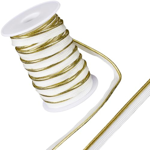 GORGECRAFT 20 Meter Goldene Paspelborte Mit Metallischer Lippe 12mm Breites Schrägband Kordel Kantenbesatz Zum Nähen von Kleidung Kissen Lampen Vorhängen Heimdekoration Polstern