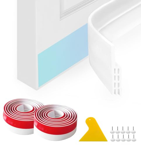 Daily Treasures 2 Pack Silikon Türdichtung Selbstklebend mit 1Stück Strickle & 10Stück Pushpin,(1.8Mx5CM) Luftzugstopper für Türen,Zugluftstopper & Türdichtungen,Schalldämmung Tür (weiß)