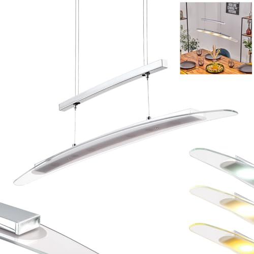 HOFSTEIN LED Pendelleuchte Casalino, dimmbare Hängelampe aus Metall/Glas in Chromfarben/Klar, moderne Hängeleuchte mit Touchdimmer, max. 154 cm, 16 Watt, CCT 3000-6000 Kelvin, 1600 Lumen, Esszimmer