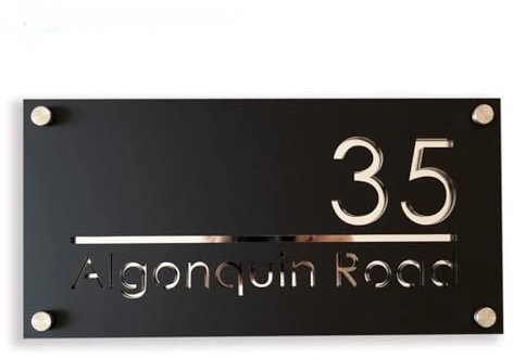 Placa De Dirección Personalizada,Letrero De Número De Casa 3D Acrílico Personalizado Con Nombre De Calle,Numeros Casa Exterior,Señal De Dirección De Tienda Placa (20 * 40cm,Plata y negra)