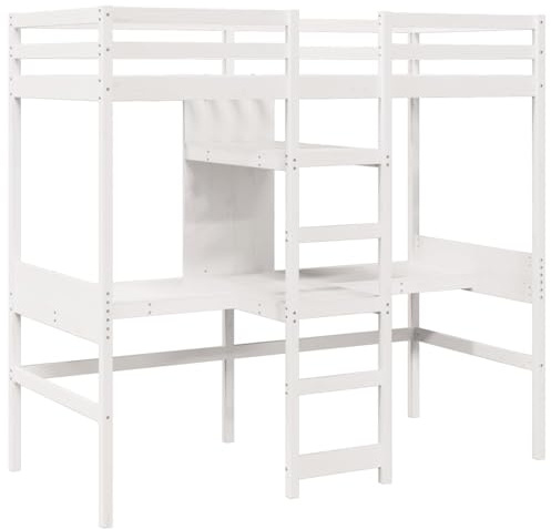 vidaXL Hochbett mit Schreibtisch & Ablagen Weiß 90x200 cm Kiefernholz