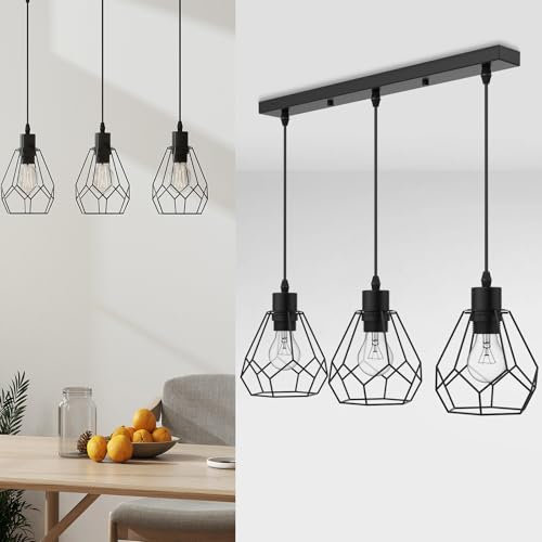EMKE Pendelleuchte Hängelampe Schwarz, Pendelleuchten Schlafzimmer Hängeleuchte E27 Küchenlampe Vintage Lampenschirm Hängend Lampe Höhenverstellbar Lampen für Esszimmer Küche Flur Bar