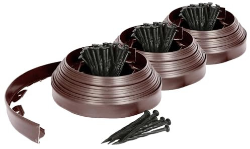 Harbour Housewares 30m Flexible Lawn Edging with 120 Pegs - Brown - Plastic Garden Edging Grass Border Flower Bed Stone Path Edge Height 4cm Patio Landscaping Divider Palisade