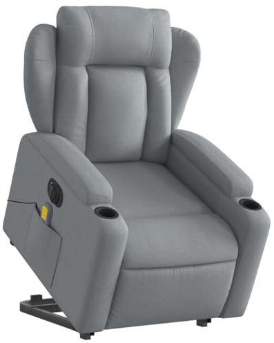 KOIECETA Massagesessel Sessel Massagesessel mit Aufstehhilfe Elektrisch Relaxsessel mit Liegefunktion Vibrationsfunktion Fernsehsessel Liegesessel Aufstehsessel Hellgrau Stoff