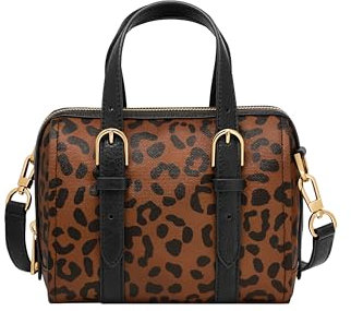 Fossil Carlie Satchel Handtasche, schwarz/leopardendesign, Mini