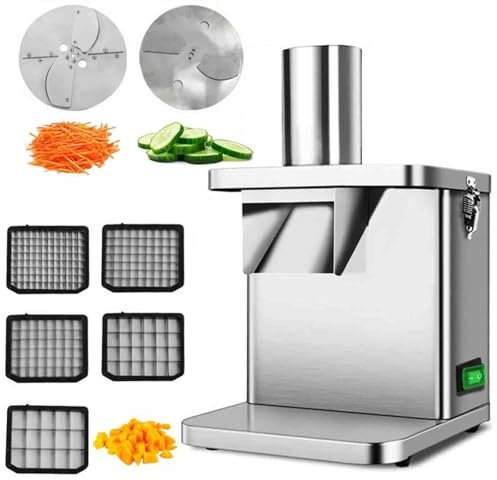 HNBYLMM Cortador de Verdura, Rallador de Verduras Eléctrico de 250W, Cortador de Patatas con 7 Cuchillas Iintercambiables, para Verduras, Patatas, Cebollas, Pepino