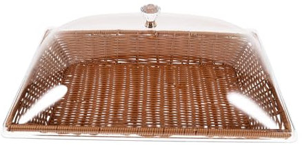 Cabilock Woven Bread Basket with Lid Large Square Brown Food Storage Basket for Fruits, Bread, and Snacks Kitchen Desktop Serving Tray