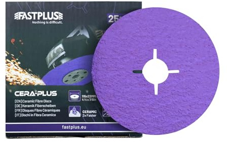 Fastplus Lot de 25 disques abrasifs en fibre de céramique et résine de 115 mm Grain 40 haute performance pour meuleuse d'angle