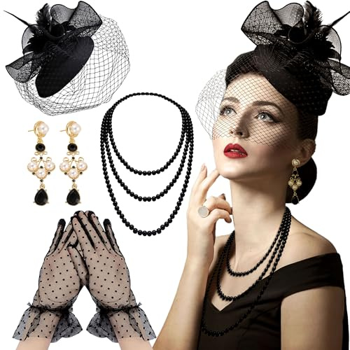 BACH AND BOUJEE Tea Party Hut Handschuhe Frauen Fascinators Hüte Handschuhe Perlen Ohrringe Halskette Choker