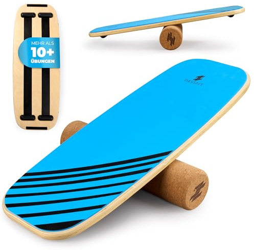 Dessfit Balance Board Holz Rutschfest mit Kork Rolle | Balance Board Erwachsene & Kinder | Gleichgewichtstrainer | Pilates board | Wackelbrett Physiotherapie Zubehör | Balance Training Equipment