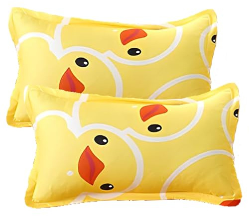 LHLZNB Baby småbarn örngott, 2-pack 100 % bomull kuddfodral, barnsäng kudde par fodral 50 x 75 cm mjuk och andningsbar babykudde för pojke och flicka sängkläder, barn resekudde örngott (gul, tecknad)