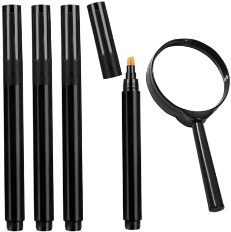 4 Stylos Détecteurs D'Argent Et 1 Loupe, Outils De Vérification Des Devises, Stylos Détecteurs D'Argent Portables, Adaptés Aux Magasins, Entreprises, Magasins De Détail