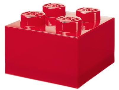 Room Copenhagen LEGO Förvaringstegel 4 knoppar genomskinlig röd – stapelbar förvaringslåda i plast med lock för barn och vuxna skrivbordsorganisatör och leksakslåda