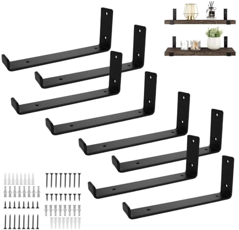 Heavy Duty Shelf Brackets, 8 Pack Brackets for Shelves, Wall Mounted Shelf Brackets Support for Scaffold Board and DIY Floating Shelf, Industrial Black Brackets, 225 x 38 x 110mm