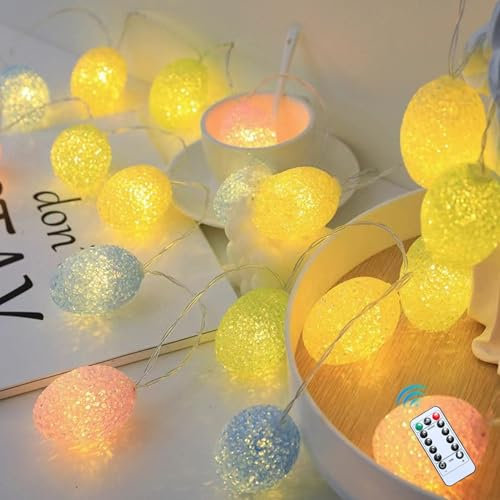 Xevinas Osterdeko Lichterkette Ostern, 20 LED Eier Lichterkette Frühling Led Osterbeleuchtung Timer Batterie, Osterdekoration Lichterkette Innen Batterie 8 Modi Wasserdichte Osterdeko Zum Aufhängen