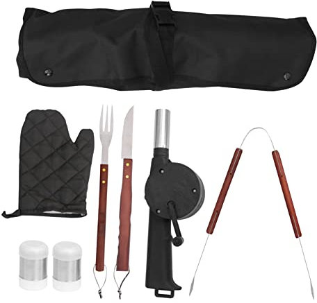 HEMOTON Completo Utensilios para Barbacoa Acero Inoxidable Herramientas para Parrilla Espátula Cortador Asador Delantal Camping Fiestas
