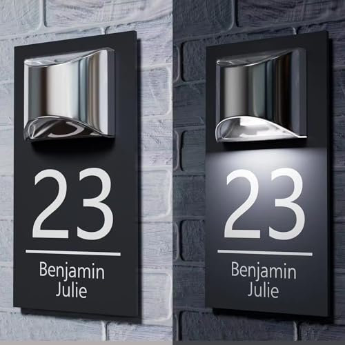 Targa Solare Personalizzata For Porta, Cartello Con Numero Civico E Nome Della Via For Esterni, Targa LED Personalizzata Con Nome For Porta, Insegne Luminose For Giardino(Black)