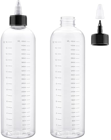 Decorniqu 2 Pack Hair Oil Applicator Bottle 500ml Measured Squeeze Bottles with Graduated Scale Oil Applicator Twist-On Top Tip Cap Empty Plastic Dry Bottle(Clear)