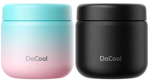 DaCool Kids Thermo for Hot Food 2 Pack 13oz/pack Insulated Food Jar Vacuum Stainless Steel Kids Food Thermo Soup Insulated Lunch Container for School Office Picnic Travel Outdoors,Black+Cotton Candy