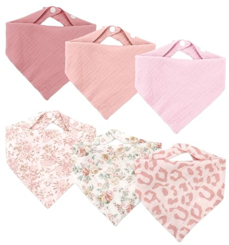 FIDWALL 6er Pack Baby Bandana Lätzchen, Baby Musselin Lätzchen mit verstellbaren Druckknöpfen, Dreieckstuch Bandana Sabberlätzchen für Neugeborene und Säuglinge (Baby Mädchen)