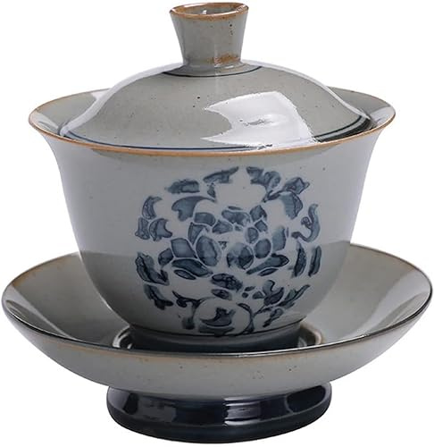 KEuLen Gaiwan Tasse à thé en Porcelaine, Bol à thé en Porcelaine Bleu Blanc Gaiwan Peint à la Main de 170 ML, Service à thé, soupière