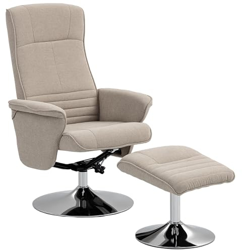 HOMCOM Swivel Recliner Chair mit Fußhocker, Velvet Recliner Armchair mit Ottoman, Steel Base, gepolsterter Liegesessel für Wohnzimmer, Schlafzimmer, Büro, Beige