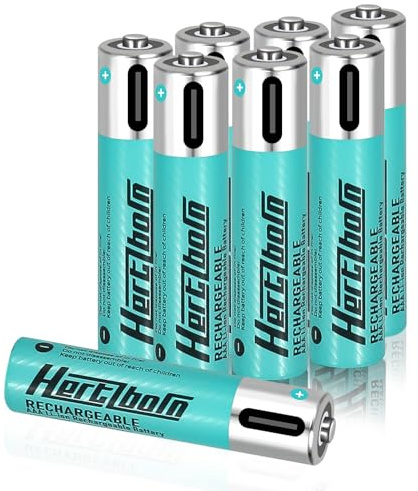 Hertzborn AAA Lithium-Akkus 1,5 V USB-C wiederaufladbar 8er-Pack | 925 mWh Kapazität, bis zu 1000 Ladezyklen und zuverlässige Leistung auch bei Temperaturen bis -20 °C.