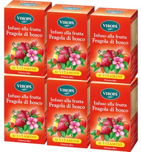 VIROPA Fragola di Bosco BIO – Tisana Fruttata con Fragola, Rosa Canina e Ibisco – 6 Confezioni da 15 Filtri – Infuso Naturale Biologico e Gluten Free – Ideale per Adulti e Bambini – Made in Italy